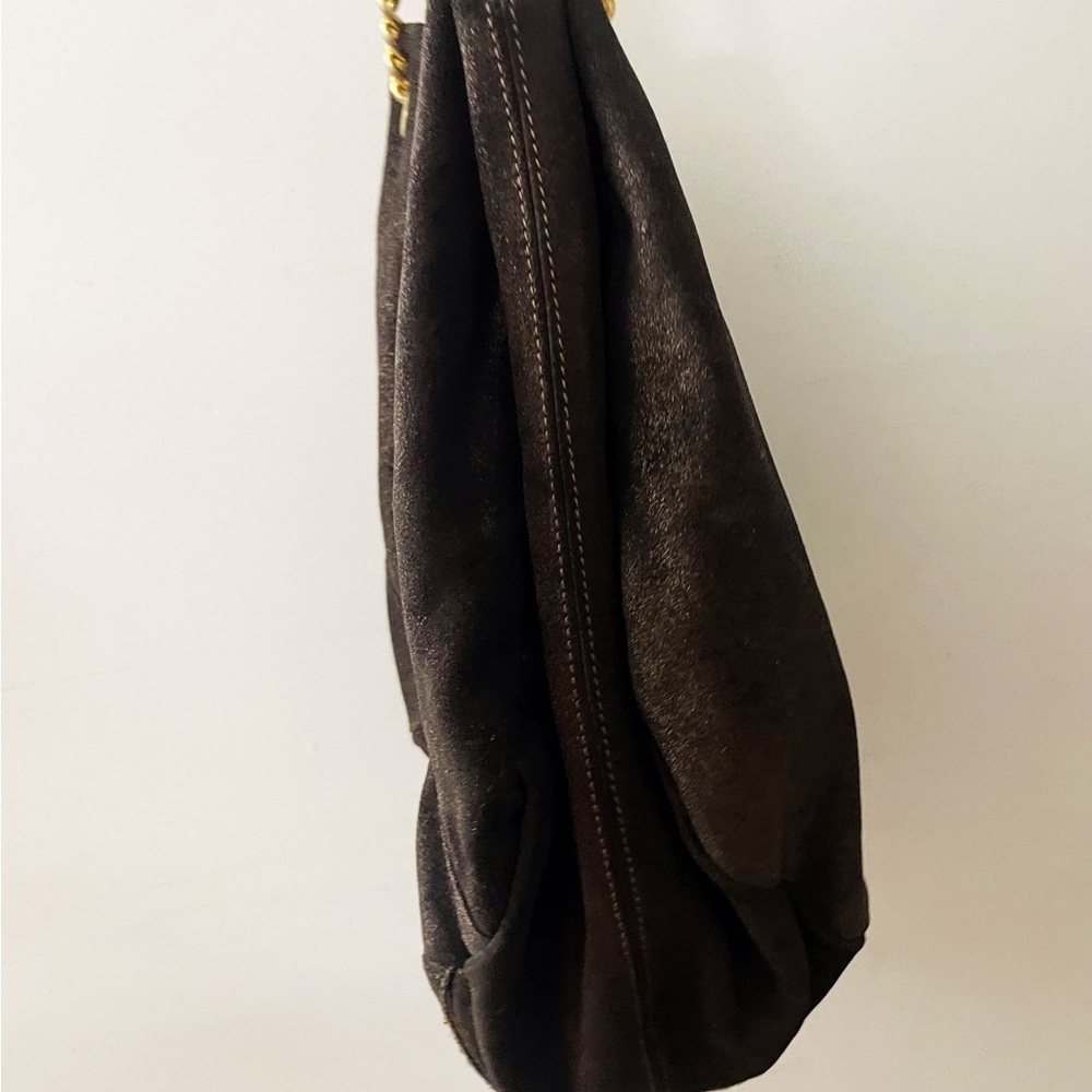Maurizio Taiuti Brown Suede Shoulder Bag with Gold Chain Chic Classy Minimalist - Picture 5 of 13